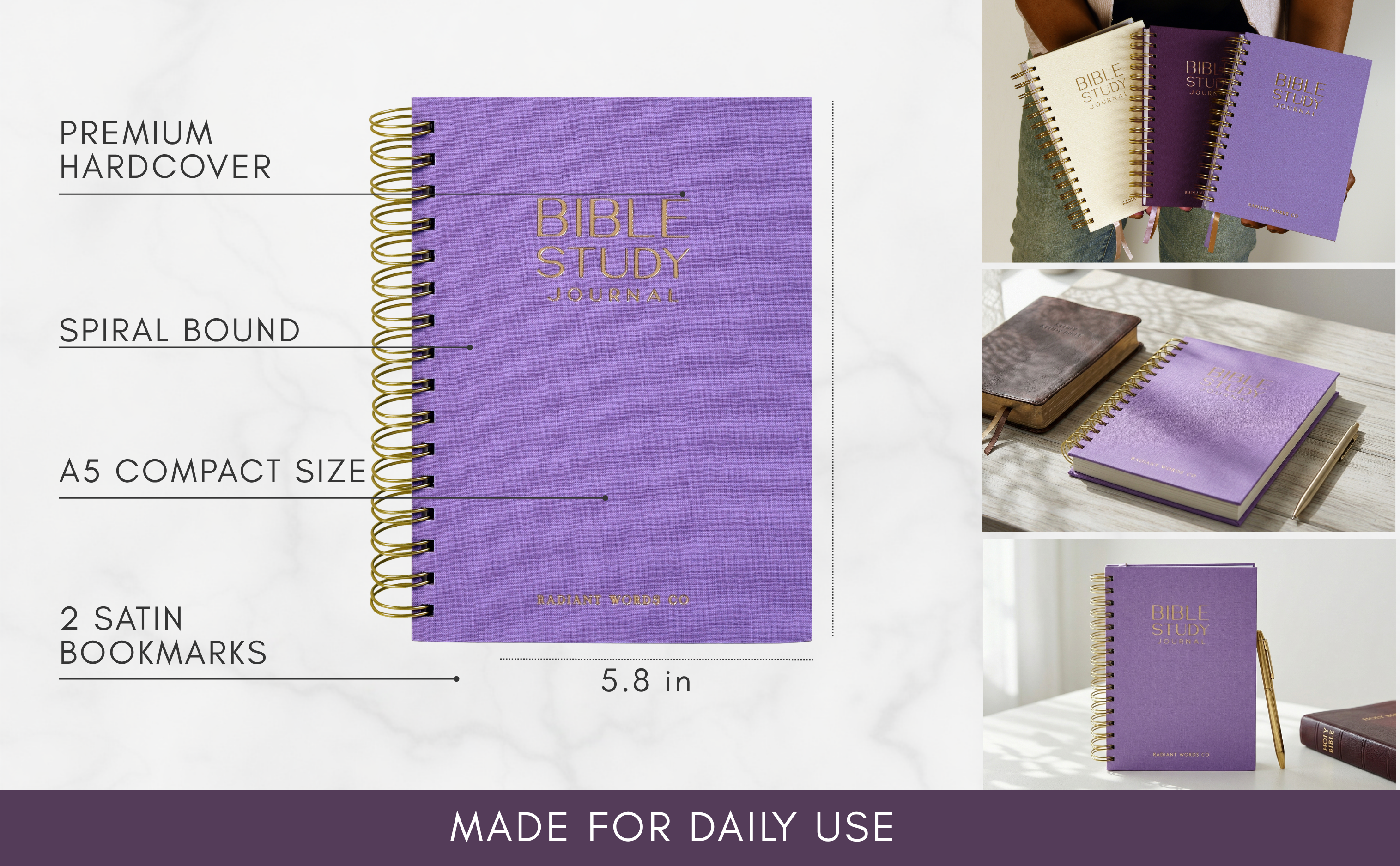 Bible Study Journal – A Year of Reflection, Renewal & Spiritual Growth | 365-Day Guided Scripture Study, Prayer Tracker & Weekly Reflection Prompts | A5 Spiral, Minimalist & Elegant Design