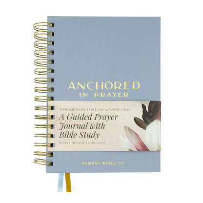 Guided prayer journal with Bible study titled 'Anchored in Prayer' on a white background